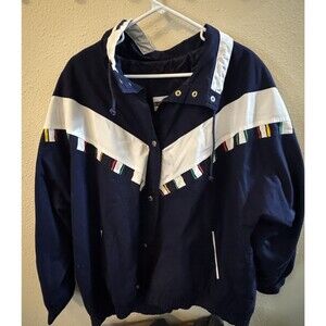 Vintage Out Brook Hooded Windbreaker Jacket Navy White Colorblock 2X 2XG